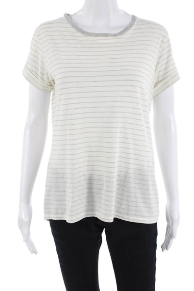 Vince Women Basic Striped White Crew Neck T-Shirt Size XS