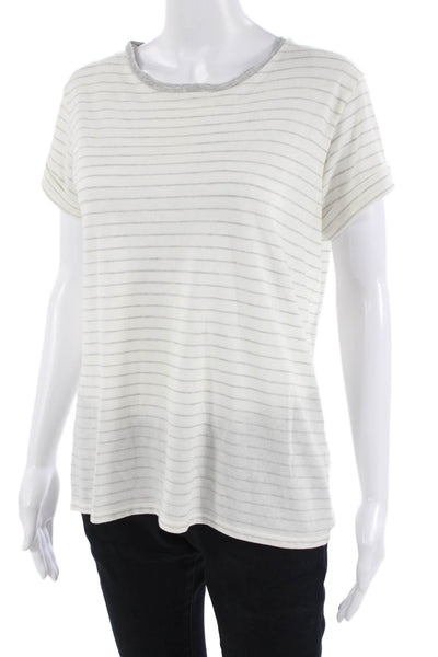 Vince Women Basic Striped White Crew Neck T-Shirt Size XS