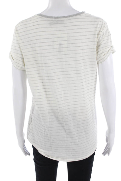 Vince Women Basic Striped White Crew Neck T-Shirt Size XS