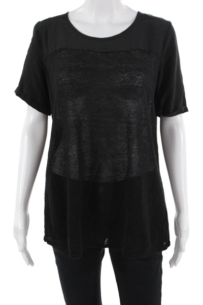 Gerard Darel, Women, Black Linen T-Shirt Short Sleeve Size 2