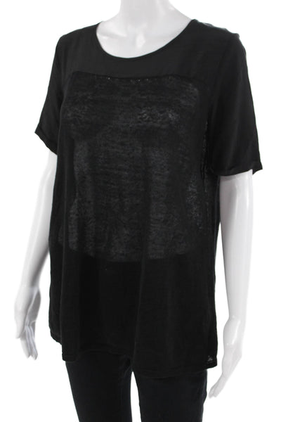 Gerard Darel, Women, Black Linen T-Shirt Short Sleeve Size 2