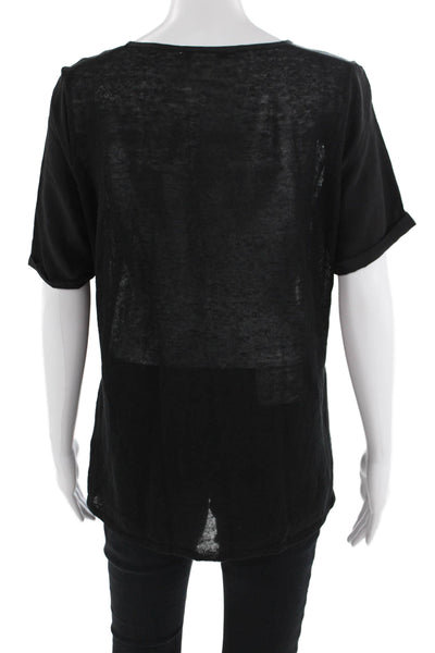Gerard Darel, Women, Black Linen T-Shirt Short Sleeve Size 2