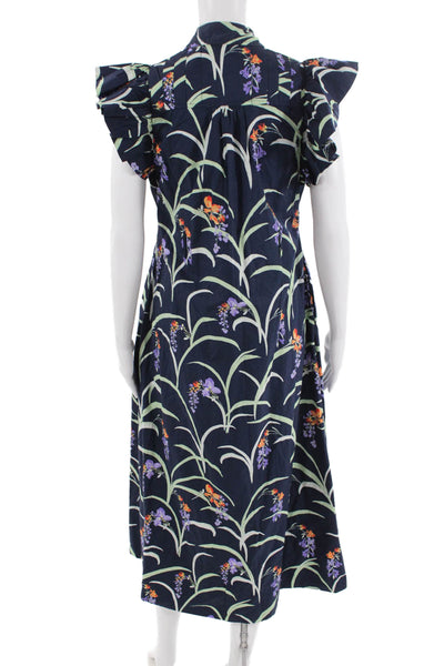 Maeve Anthropologie Women Dark Blue Floral Collared Shirt Dress Midi Size 2XS