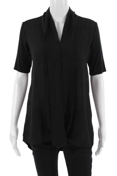 H By Halston Women Short Sleeve Tunic Blouse Black Solid Polyester Size 2XS