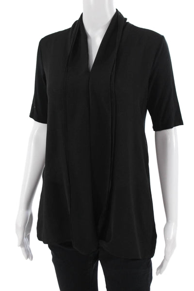 H By Halston Women Short Sleeve Tunic Blouse Black Solid Polyester Size 2XS
