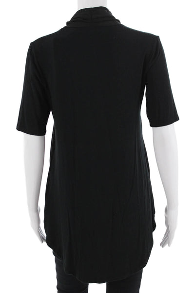 H By Halston Women Short Sleeve Tunic Blouse Black Solid Polyester Size 2XS
