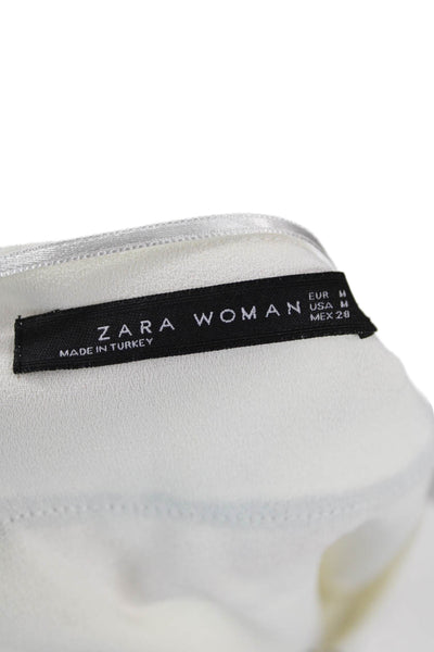 Zara Women Basic White Round Neck Short Sleeve Blouse Size M
