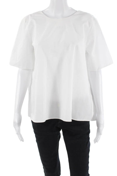 Asos Women White Round Neck Short Sleeve Blouse Classic Cotton-Poly Size 6