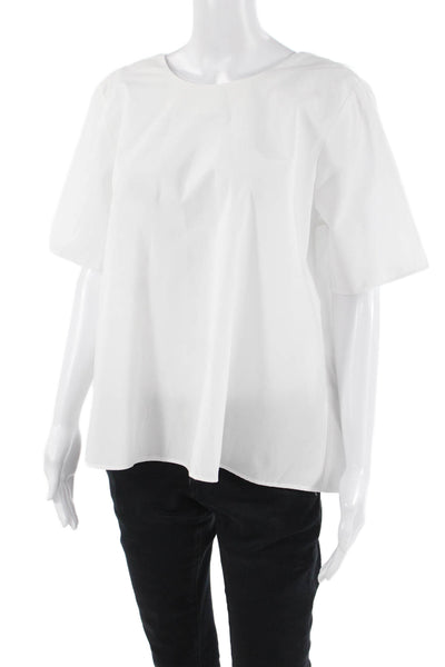 Asos Women White Round Neck Short Sleeve Blouse Classic Cotton-Poly Size 6