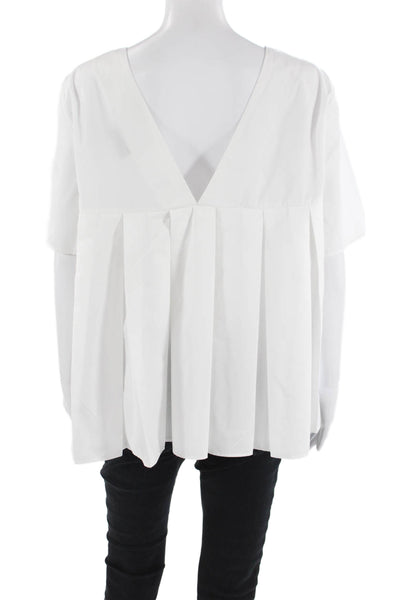 Asos Women White Round Neck Short Sleeve Blouse Classic Cotton-Poly Size 6