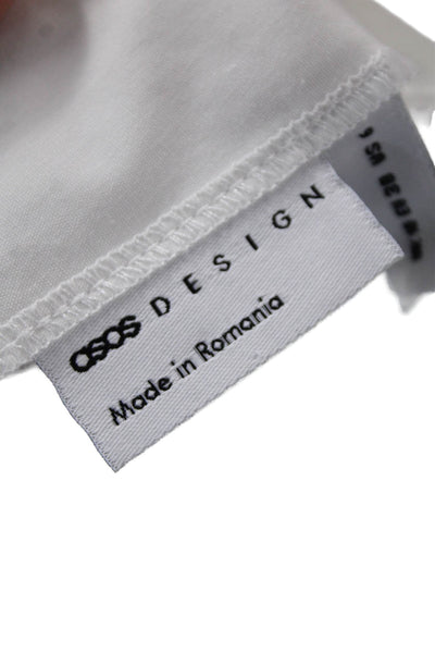 Asos Women White Round Neck Short Sleeve Blouse Classic Cotton-Poly Size 6