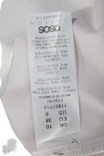 Asos Women White Round Neck Short Sleeve Blouse Classic Cotton-Poly Size 6