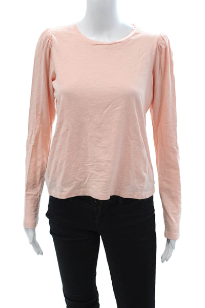 The Westside Womens Basic Pink Cotton Long Sleeve Round Neck T-Shirt Size M