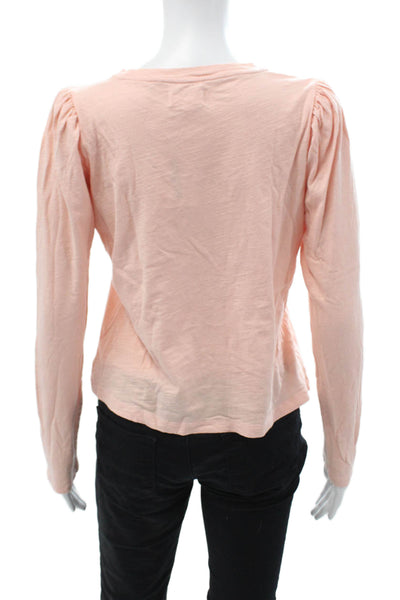 The Westside Womens Basic Pink Cotton Long Sleeve Round Neck T-Shirt Size M