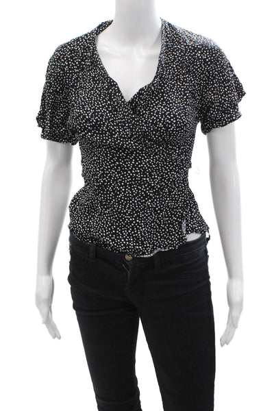 Los Angeles Atelier + Other Stories Women Black Polka Dot V-Neck Blouse Size 0