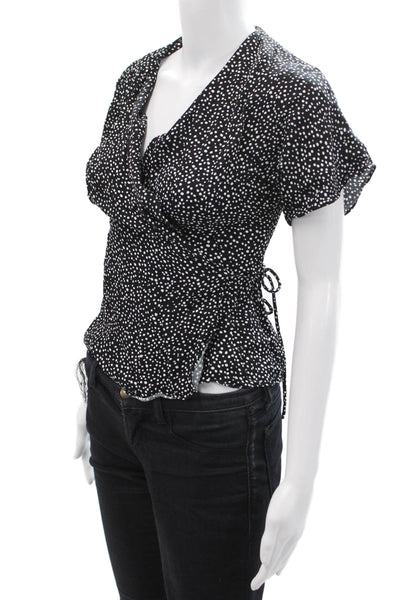 Los Angeles Atelier + Other Stories Women Black Polka Dot V-Neck Blouse Size 0