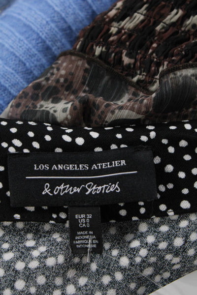 Los Angeles Atelier + Other Stories Women Black Polka Dot V-Neck Blouse Size 0