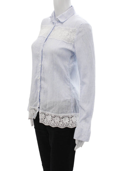 Wallmann Women Striped Collared Button-Up Shirt Light Blue Long Sleeve Size S