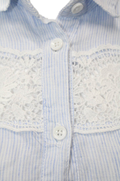 Wallmann Women Striped Collared Button-Up Shirt Light Blue Long Sleeve Size S