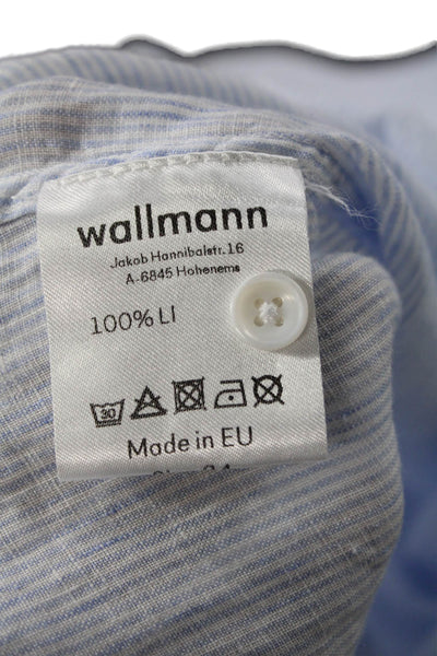 Wallmann Women Striped Collared Button-Up Shirt Light Blue Long Sleeve Size S