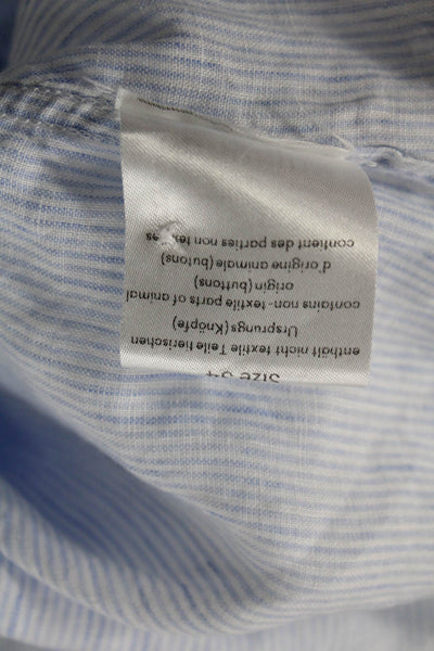Wallmann Women Striped Collared Button-Up Shirt Light Blue Long Sleeve Size S