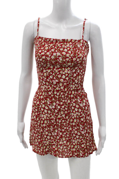 Reformation Women Red Floral Slip Dress Square Neck Viscose Mini Size 4