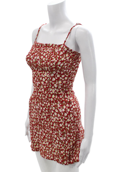 Reformation Women Red Floral Slip Dress Square Neck Viscose Mini Size 4