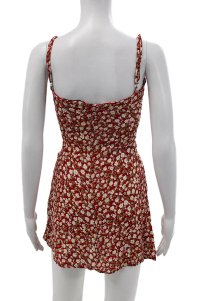 Reformation Women Red Floral Slip Dress Square Neck Viscose Mini Size 4