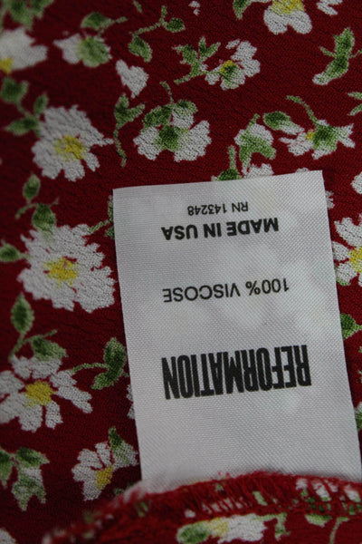 Reformation Women Red Floral Slip Dress Square Neck Viscose Mini Size 4