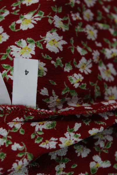 Reformation Women Red Floral Slip Dress Square Neck Viscose Mini Size 4