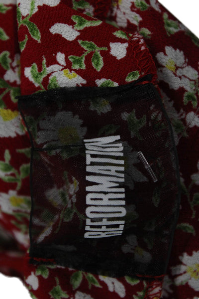 Reformation Women Red Floral Slip Dress Square Neck Viscose Mini Size 4