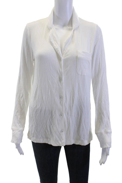 Skims Women Collared Button-Up Long Sleeve White Modal Top Size XS