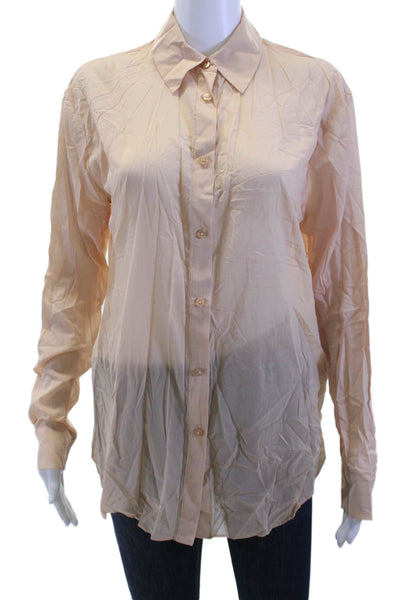 L Academie Womens Button-Up Collared Long Sleeve Beige Top Size XS