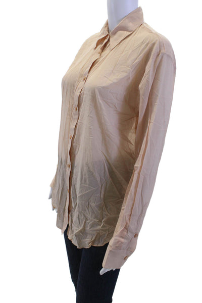 L Academie Womens Button-Up Collared Long Sleeve Beige Top Size XS