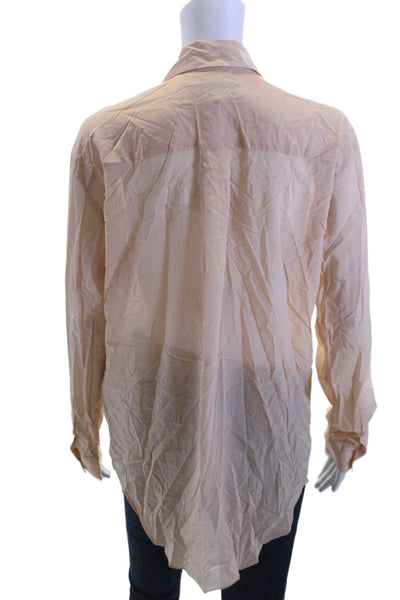 L Academie Womens Button-Up Collared Long Sleeve Beige Top Size XS
