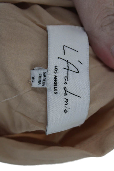 L Academie Womens Button-Up Collared Long Sleeve Beige Top Size XS