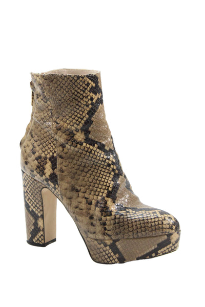 Zara Basic Collection Womens Snakeskin Print Platform Heeled Boots Beige Size 6