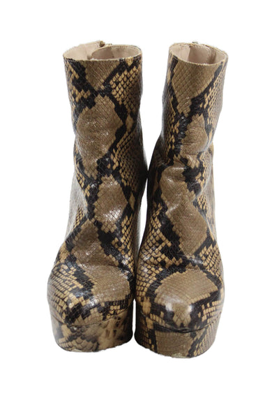 Zara Basic Collection Womens Snakeskin Print Platform Heeled Boots Beige Size 6