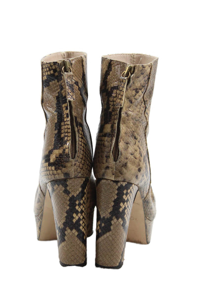 Zara Basic Collection Womens Snakeskin Print Platform Heeled Boots Beige Size 6