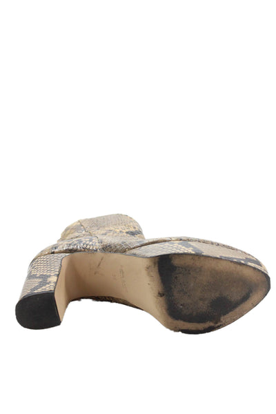 Zara Basic Collection Womens Snakeskin Print Platform Heeled Boots Beige Size 6