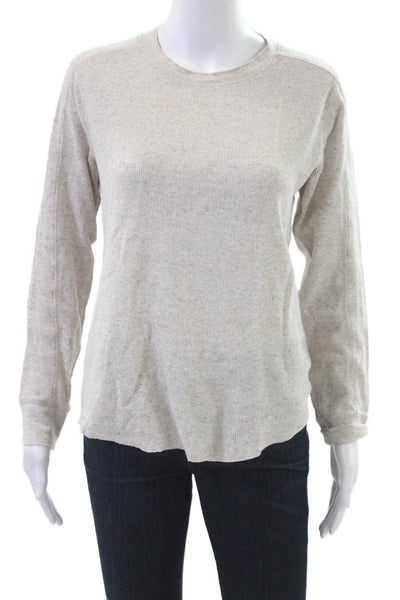 Vince Women Basic Long Sleeve Crew Neck T-Shirt Beige 97% Cotton Size XS Petite