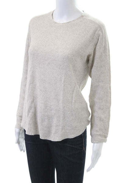 Vince Women Basic Long Sleeve Crew Neck T-Shirt Beige 97% Cotton Size XS Petite