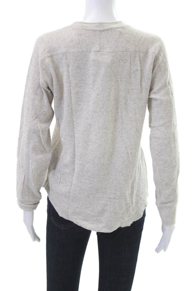 Vince Women Basic Long Sleeve Crew Neck T-Shirt Beige 97% Cotton Size XS Petite