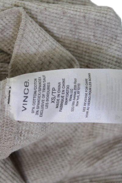 Vince Women Basic Long Sleeve Crew Neck T-Shirt Beige 97% Cotton Size XS Petite