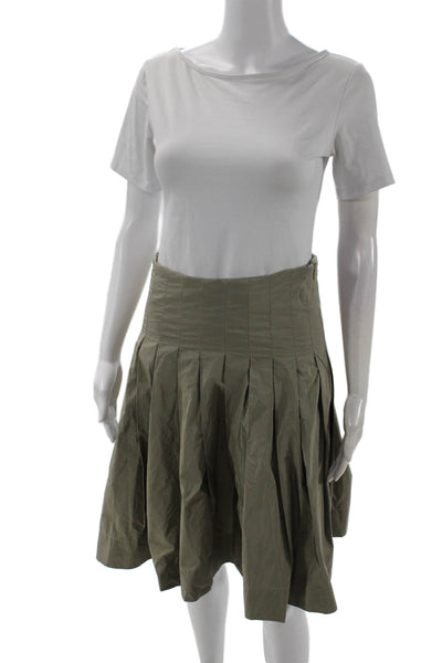 Pauw Women A-Line Pleated Green Knee-Length Skirt Polyester Size 1