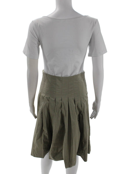 Pauw Women A-Line Pleated Green Knee-Length Skirt Polyester Size 1