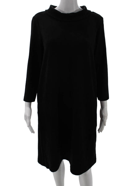 J. Mclaughlin Women Black Shift Sweater Dress Mock Neck 3/4 Sleeve Size M