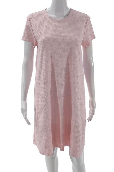J. Mclaughlin Women Shift T-Shirt Dress Pink Aztec Cotton Short Sleeve Size M