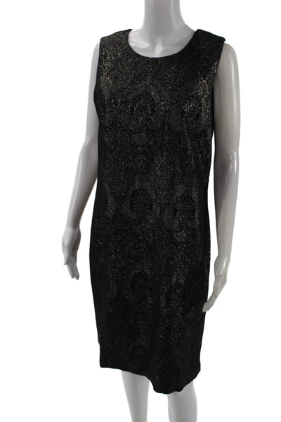 J. Mclaughlin Women Black Paisley Sheath Shift Dress Sleeveless Size 12