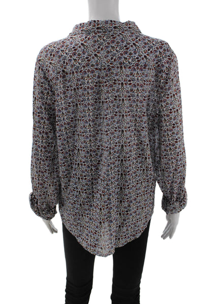 Joie Women Paisley Collared Cotton Button-Up Tunic Long Sleeve Blue Size L